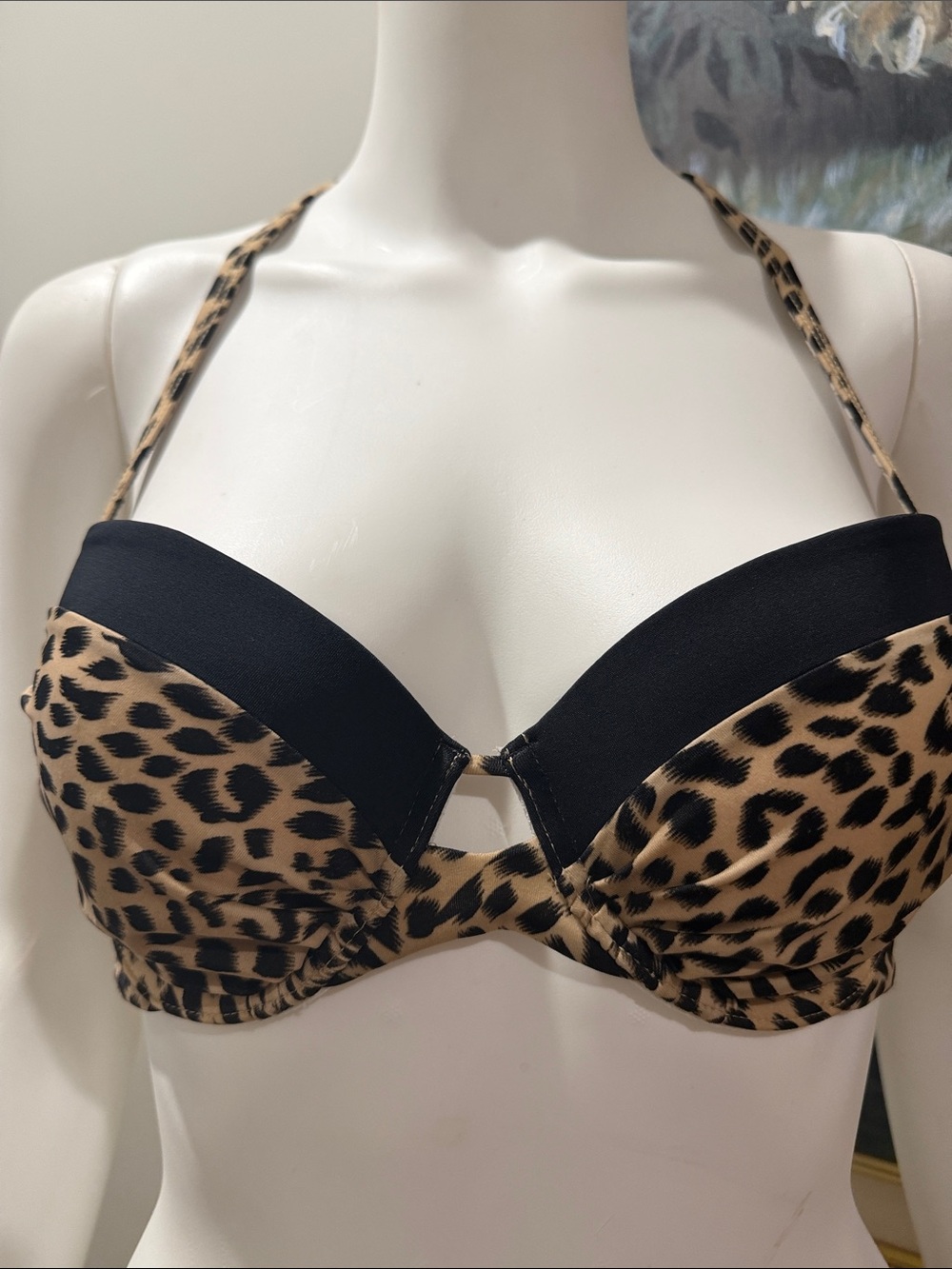 2/$28 Victoria’s Secret Leopard Push-Up Bikini Top 32D Halter Gold Hardware - Picture 3 of 9